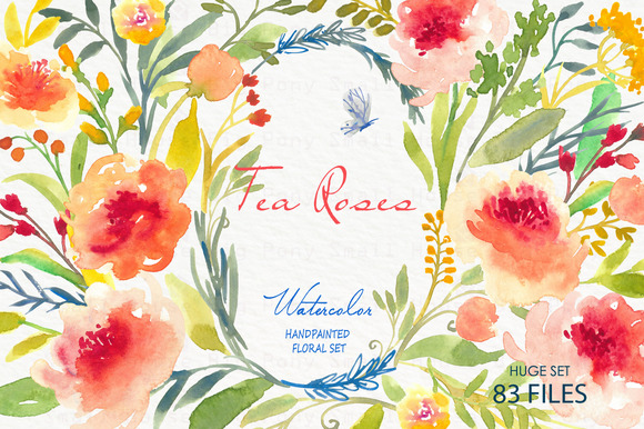 Tea Roses-Watercolor Clip Art Tea Roses-Watercolor Clip Art