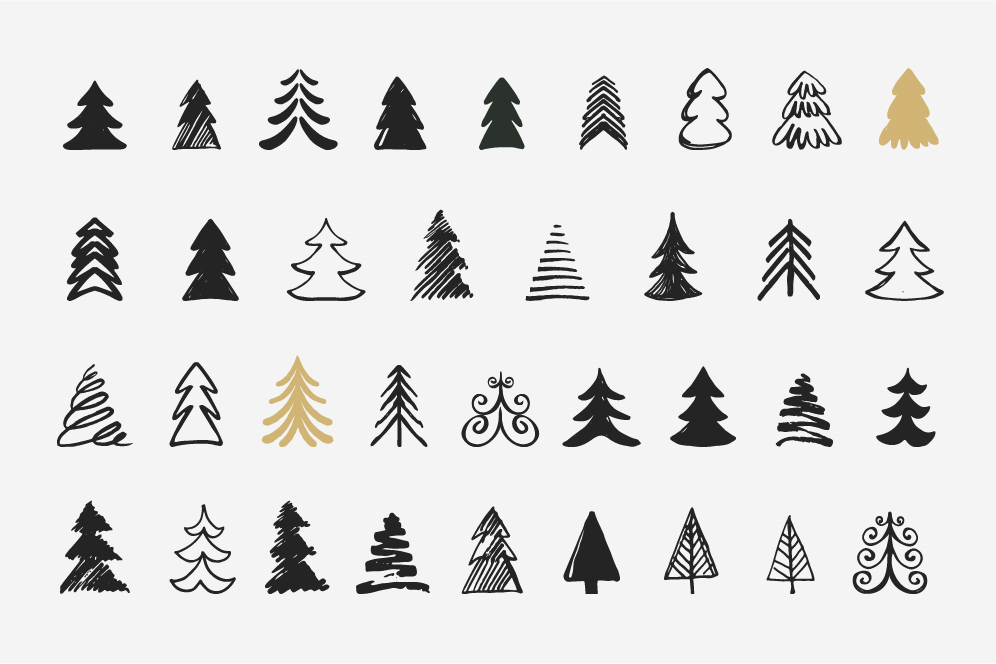 Hand drawn Christmas Tree elements ~ Graphics on Creative Market