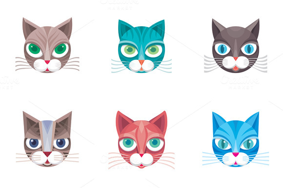 6 Cat Head Vector Illustrations 6 Cat Head Vector Illustrations
