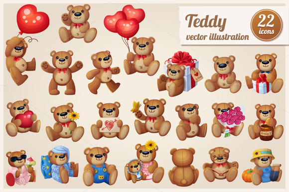Set Of 22 Cartoon Teddy Bears Set Of 22 Cartoon Teddy Bears