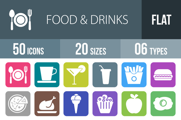 50 Food Drinks Flat Round Corner 50 Food Drinks Flat Round Corner
