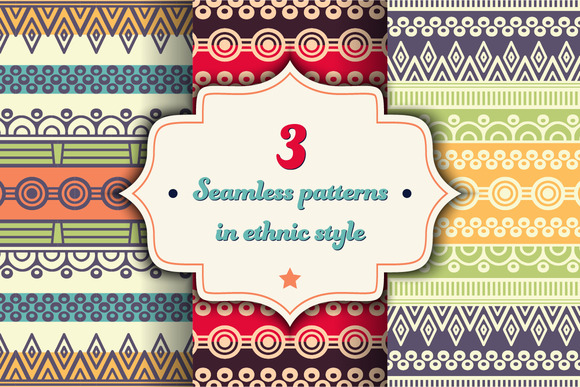 3 Seamless Patterns In Ethnic Style 3 Seamless Patterns In Ethnic Style