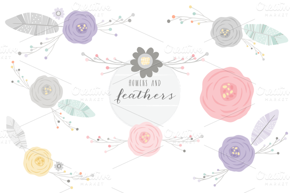 Feathers + Flowers Multi Clip Art ~ Illustrations on Creative Market
