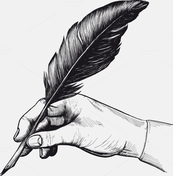 drawing of hand with a feather pen ~ Illustrations on Creative Market