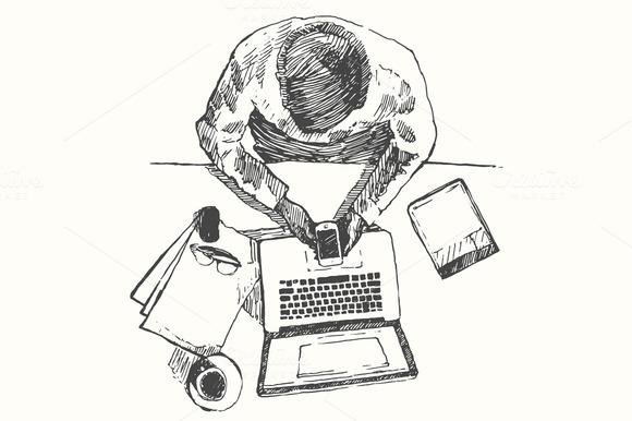 Sketch Of Man With Computer Sketch Of Man With Computer