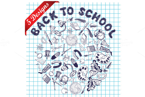 Set Of 5 School Doodle Designs Set Of 5 School Doodle Designs