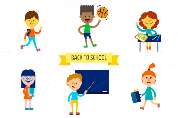 Back To School Set Of Cute Children Back To School Set Of Cute Children
