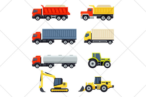 Trucks And Tractors Flat Icons