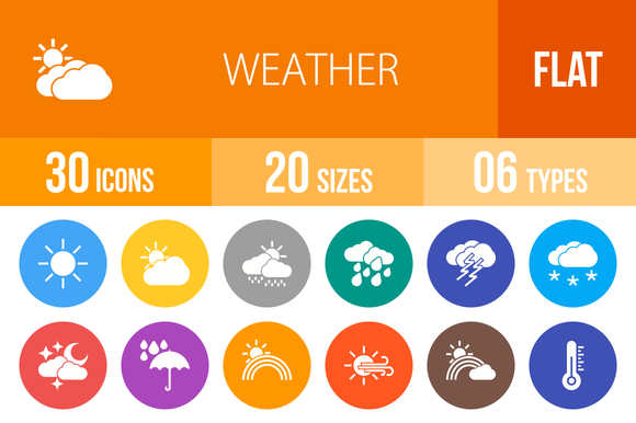 30 Weather Flat Round Icons