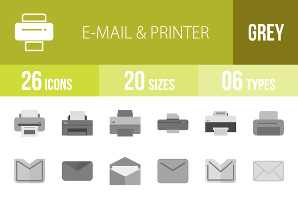 26 Email Printer Greyscale Icons