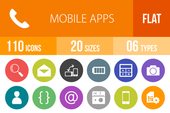 110 Mobile Apps Flat Round Icons 110 Mobile Apps Flat Round Icons