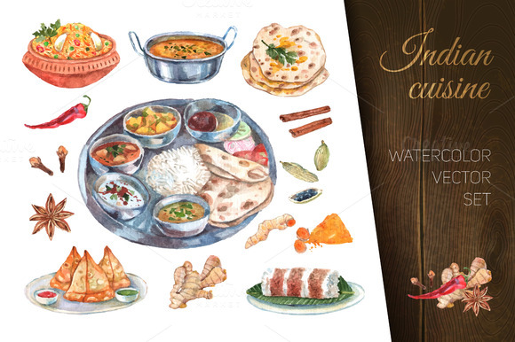 Indian Cuisine Watercolor Set
