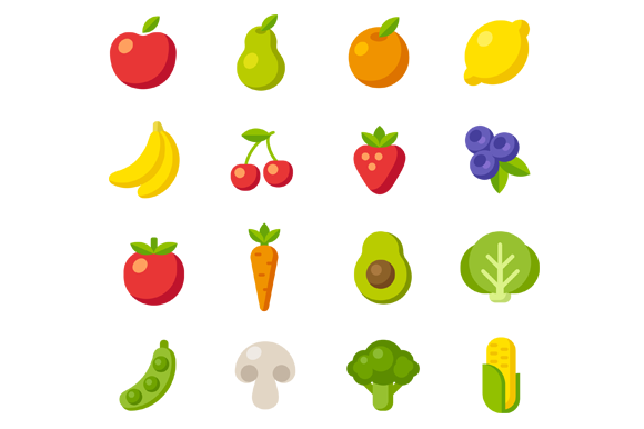 Fruits And Vegetables Flat Icons Fruits And Vegetables Flat Icons