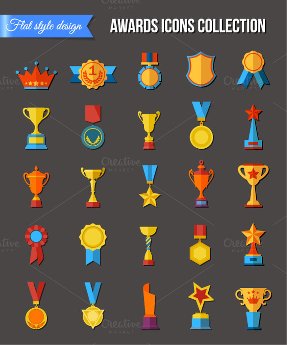 Set Of Flat Trophy Icons Set Of Flat Trophy Icons