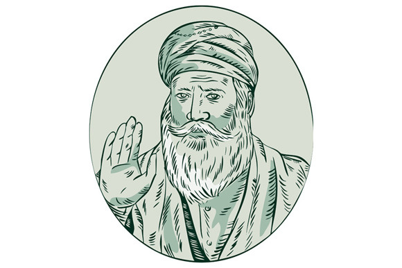 Sikh Guru Priest Waving Etching Sikh Guru Priest Waving Etching