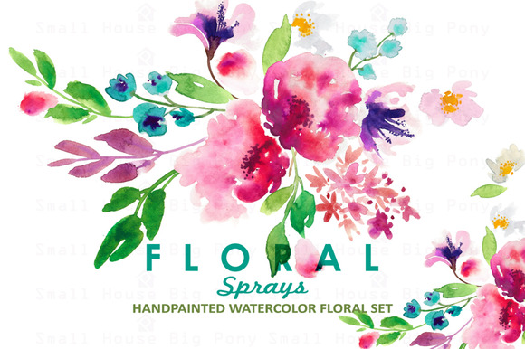 Floral Sprays-Watercolor Clip Art ~ Illustrations on 