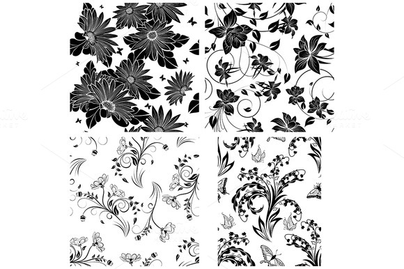 4 Seamless Floral Patterns 4 Seamless Floral Patterns