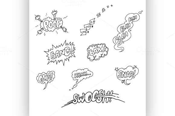 Vector Set Of Sketch Comics Phrases Vector Set Of Sketch Comics Phrases