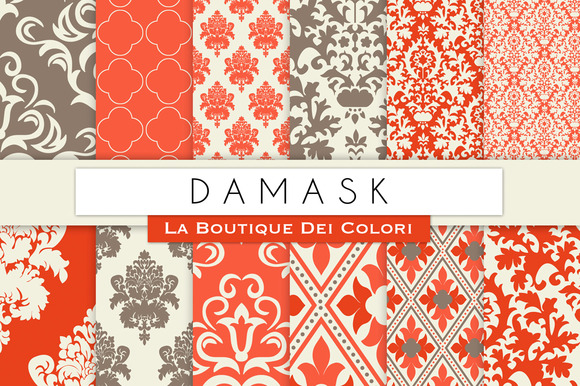 Red Damask Digital Papers
