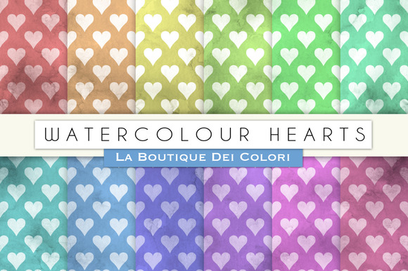 Watercolour Hearts Digital Papers Watercolour Hearts Digital Papers