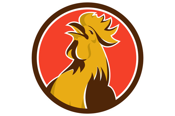Chicken Rooster Crowing Circle Retro Chicken Rooster Crowing Circle Retro