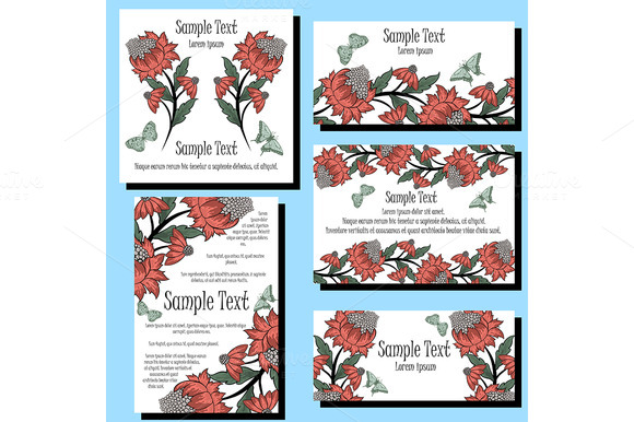 Set Of 5 Floral Invitations Set Of 5 Floral Invitations