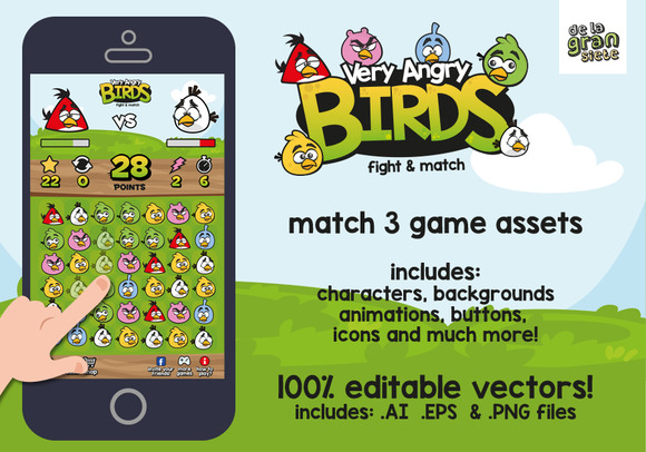 Very Angry Birds Match 3 Game Assets