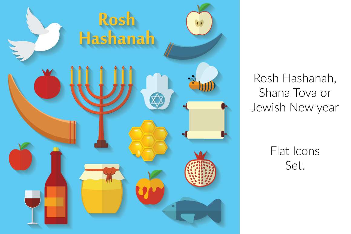 Jewish New year flat icons set ~ Illustrations on Creative Market