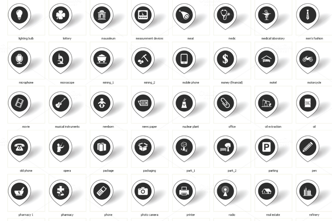 110 map icons + 49 new icons ~ Icons on Creative Market