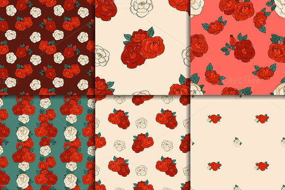 Six Seamless Patterns With Roses