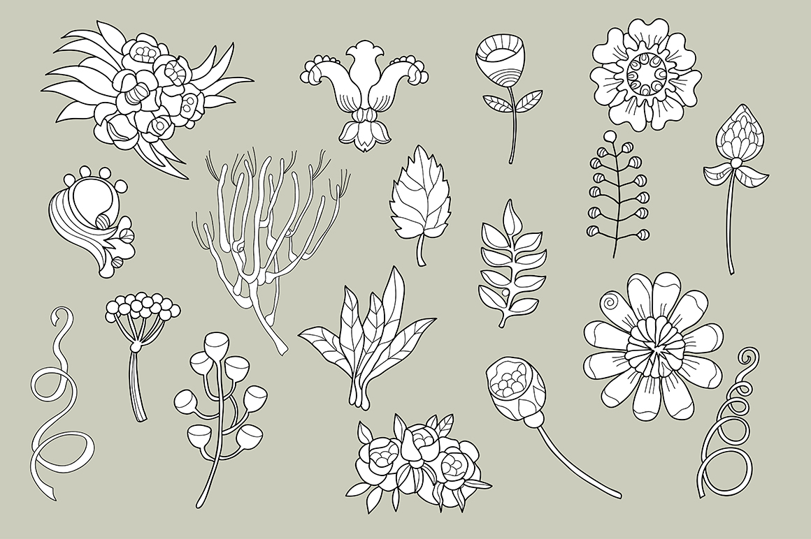 Floral elements doodle set . ~ Objects on Creative Market