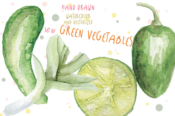 Watercolor Green Vegetables Vector