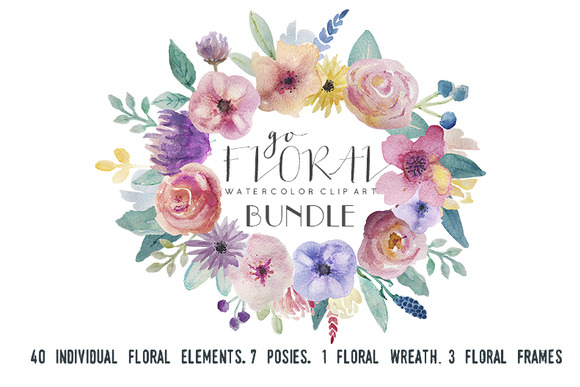 Go Floral Watercolor Clip Art Set Go Floral Watercolor Clip Art Set