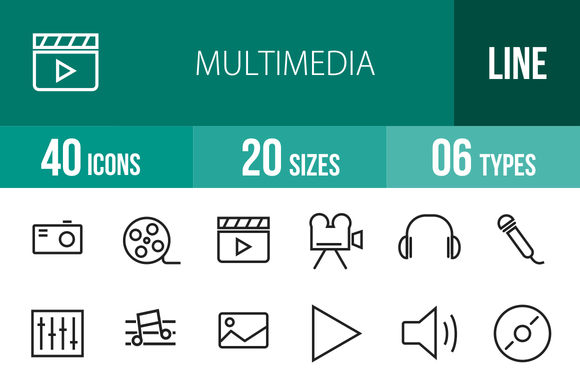 40 Multimedia Line Icons