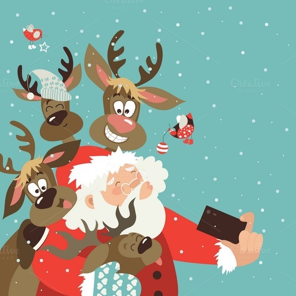 Santa And Reindeers Take A Selfie Santa And Reindeers Take A Selfie