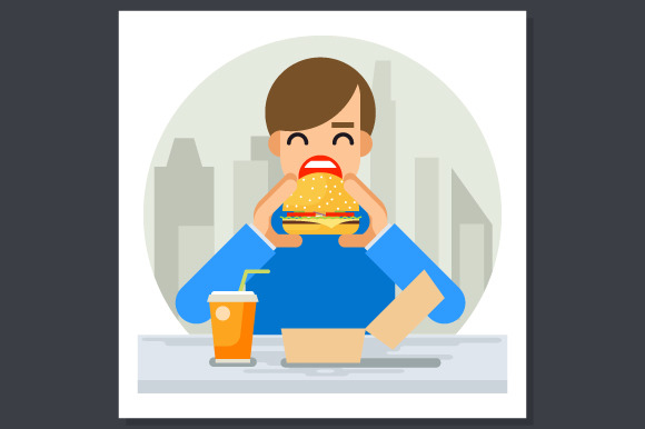 Happy Man Eating Hamburger Sandwich Happy Man Eating Hamburger Sandwich