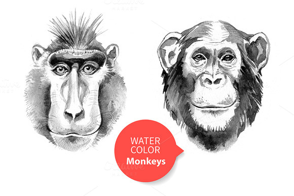 Watercolor Monkeys New Year Set