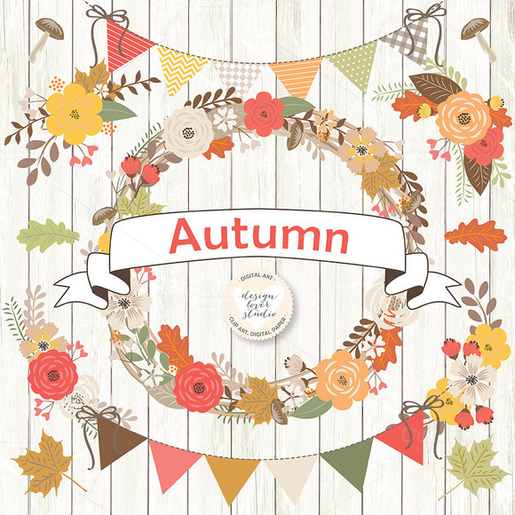 Vector Rustic Autumn cliparts Illustrations on Creative 