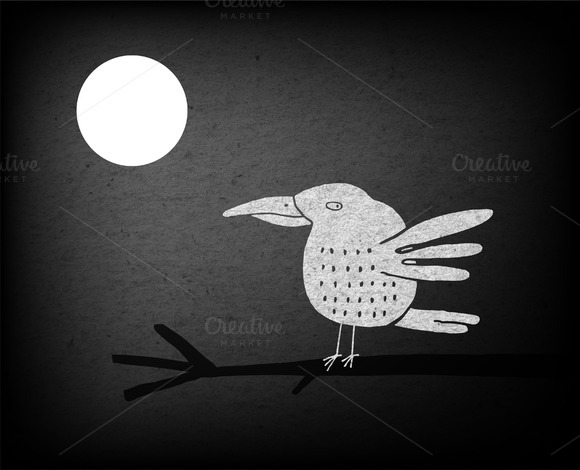 Black And White Bird And Full Moon Black And White Bird And Full Moon