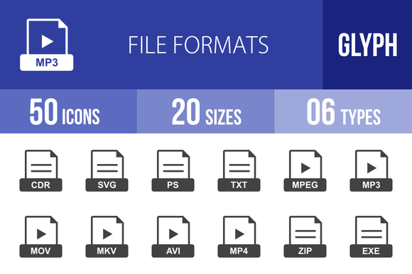 50 File Formats Glyph Icons 50 File Formats Glyph Icons