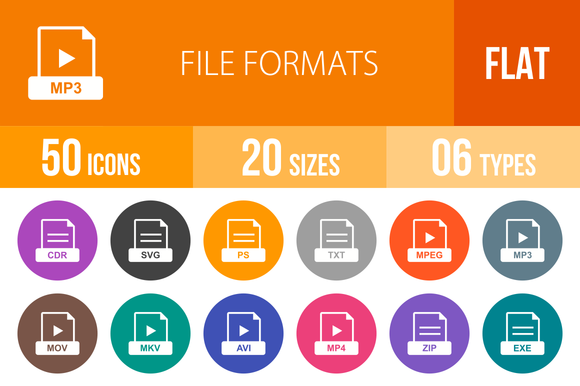 50 File Formats Flat Round Icons 50 File Formats Flat Round Icons