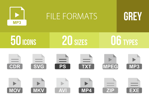 50 File Formats Greyscale Icons 50 File Formats Greyscale Icons