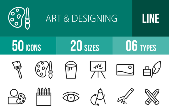 50 Art Designing Line Icons 50 Art Designing Line Icons