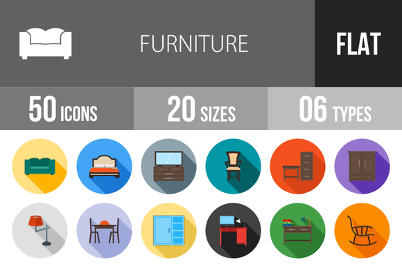 50 Furniture Flat Shadowed Icons