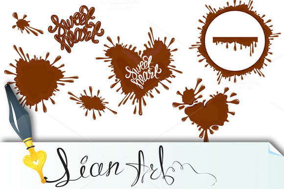 Set Of Chocolate Splashes Hearts Set Of Chocolate Splashes Hearts