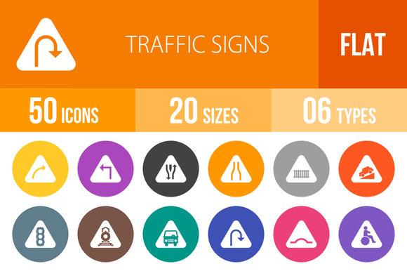 50 Traffic Signs Flat Round Icons 50 Traffic Signs Flat Round Icons