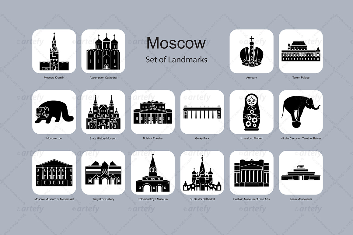 Moscow landmark icons (16x) ~ Icons on Creative Market