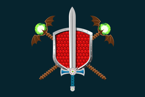 Fantasy Set Shield Sword And Staff