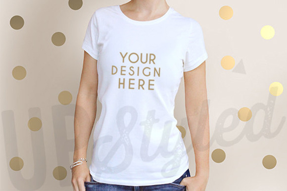 Download F162 Woman's White T-shirt Mock Up ~ Product Mockups on Creative Market