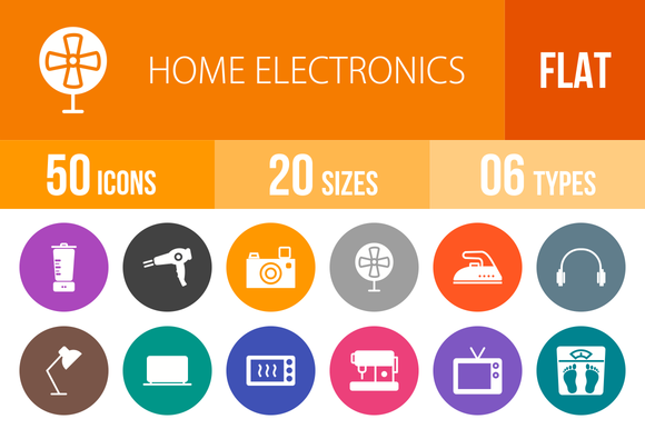 50 Home Electronics Flat Round Icons 50 Home Electronics Flat Round Icons